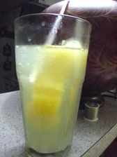 my reward: fizzy water + orange juice cubes = heaven on a hot day!