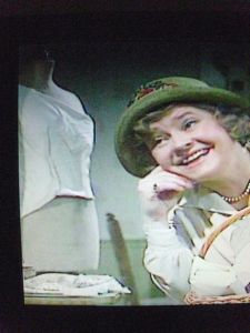 Prunella Scales as Miss Mapp, with Diva's dress form behind her